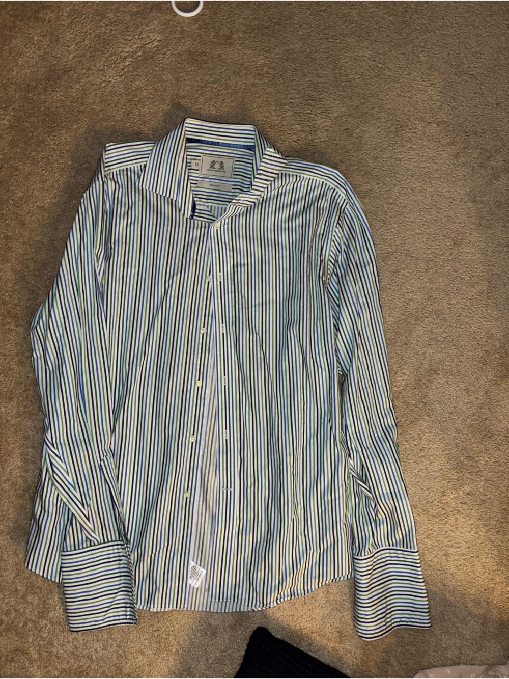 next Men's Striped Dress Shirt in Blue, Green and White